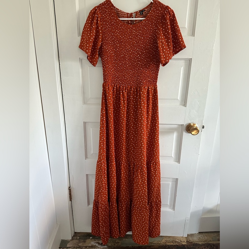 Kranda Round Neck Short Flutter Sleeve Smocked Ruffle Floral Maxi Dress